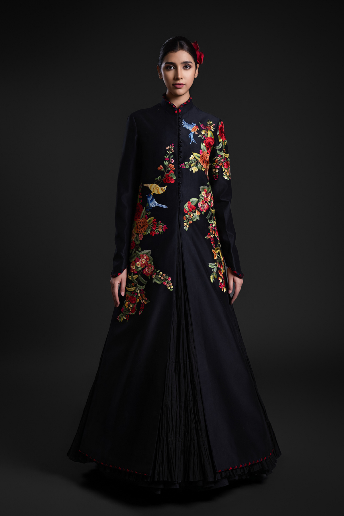 Black Long Jacket With Embroidery