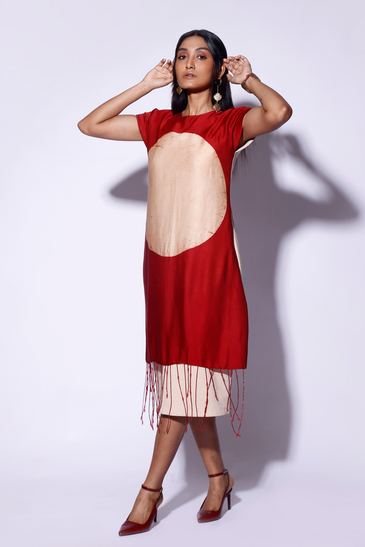 Red Circle Knit Fringed Dress