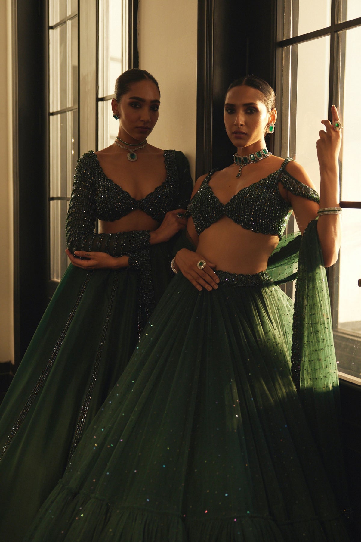 Dark Green Tulle Lehenga Set