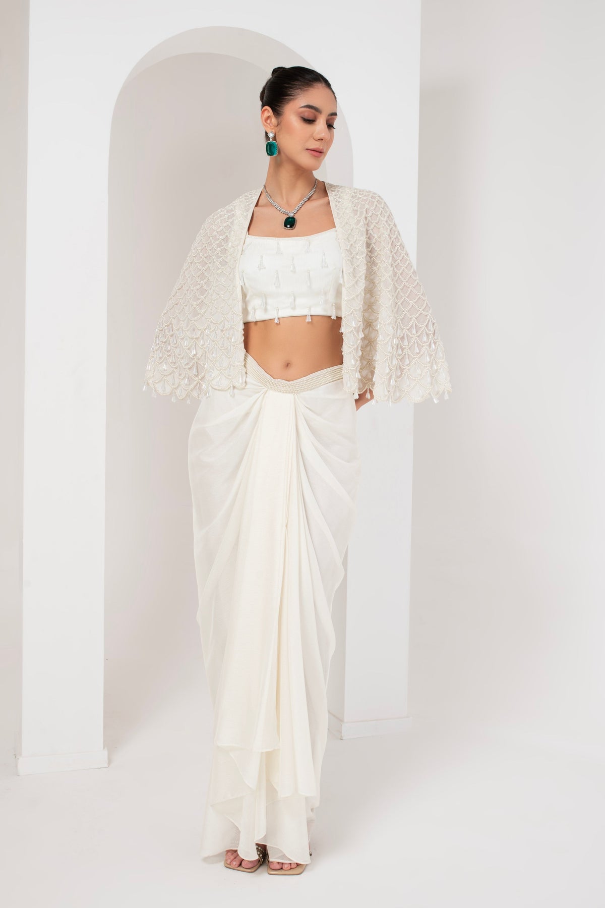 Ivory Embellished Cape Set