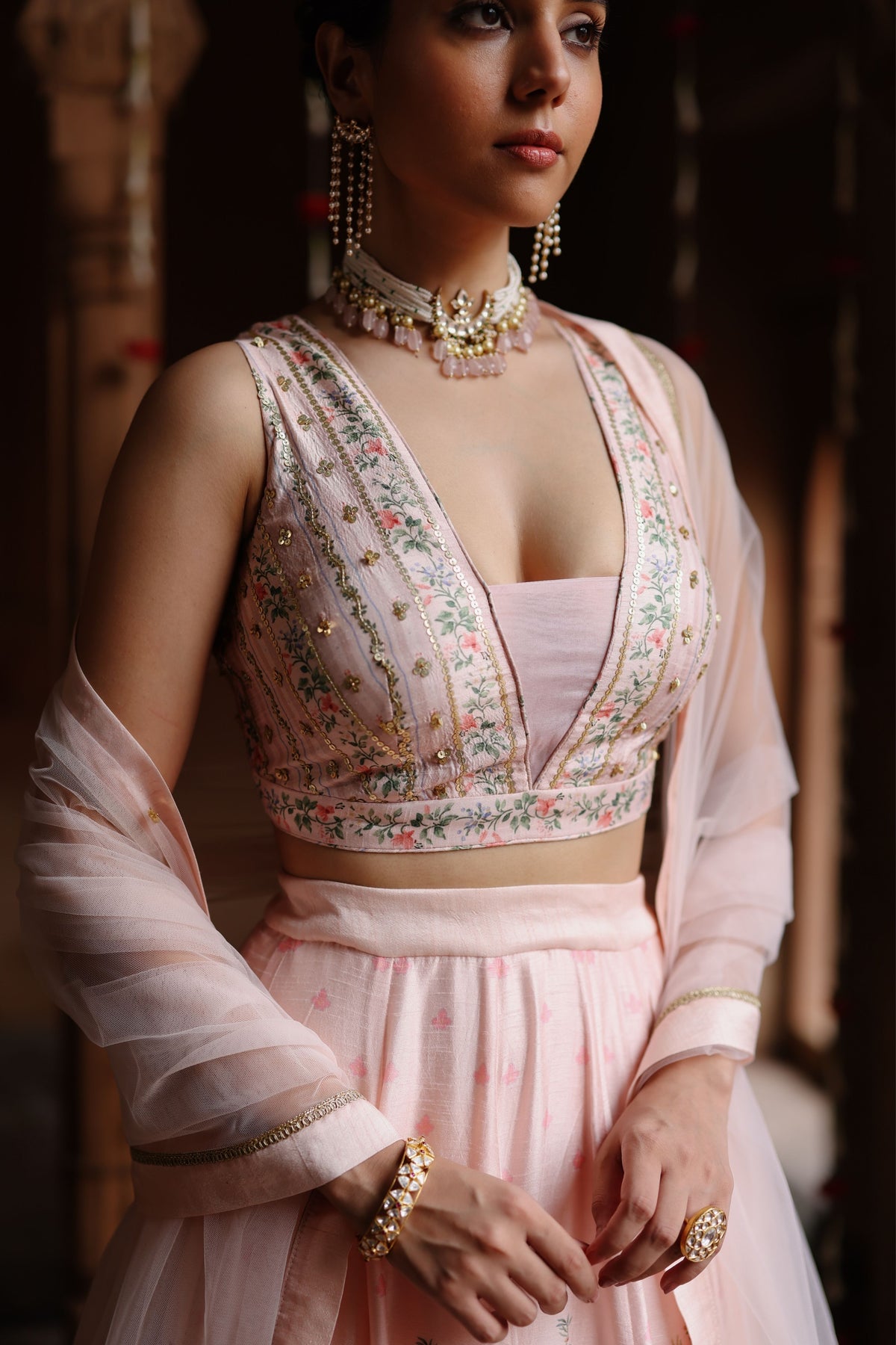 Pink Embroidered Lehenga Set