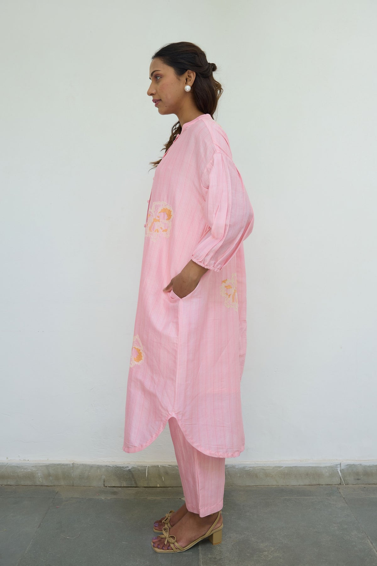 Embroidered Pink Chanderi Tunic