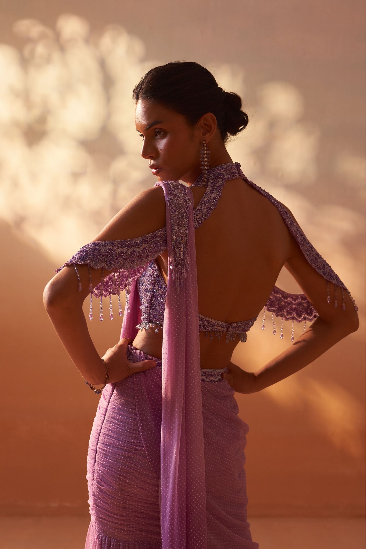 Lilac Fishtail Draped Saree