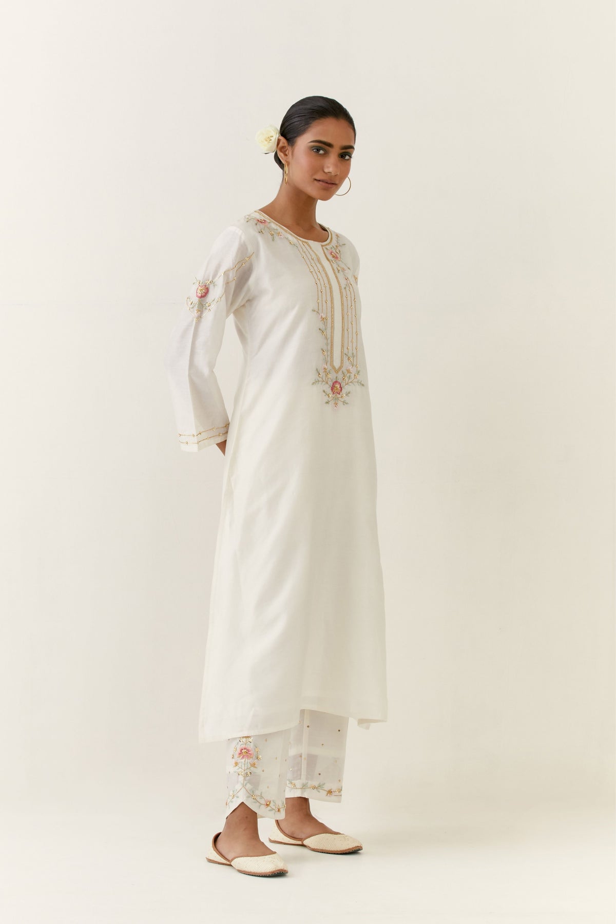 Off White Placket Kurta