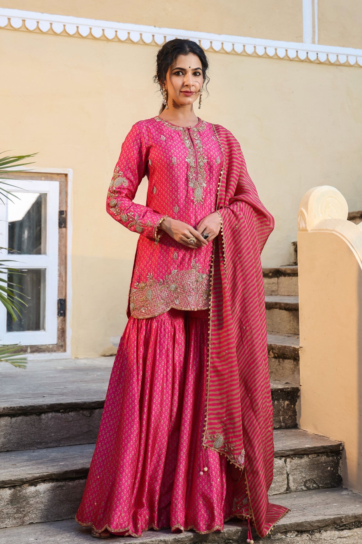 Riwayat Printed Pink Sharara Set