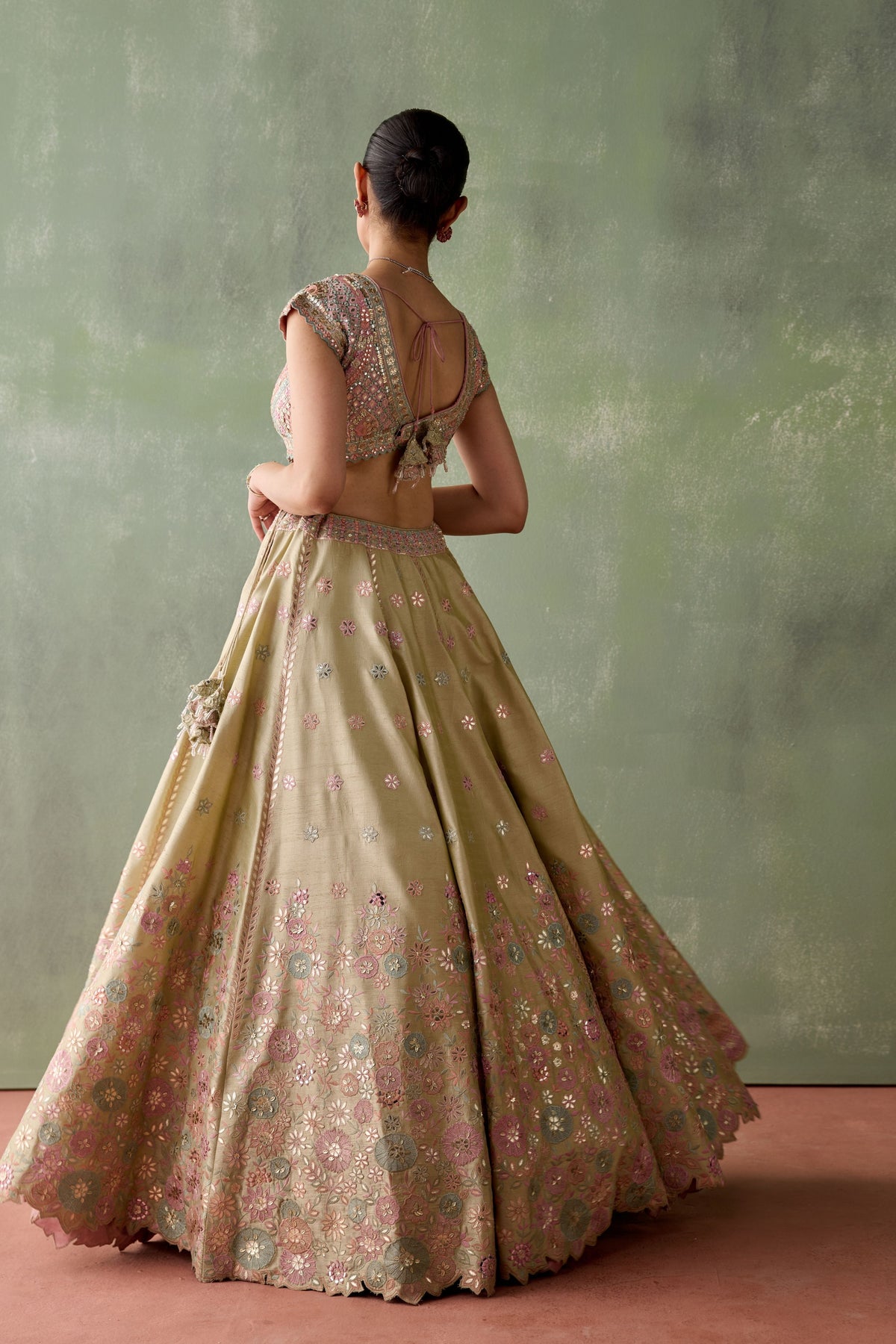 Dusty Green Floral Lehenga Set