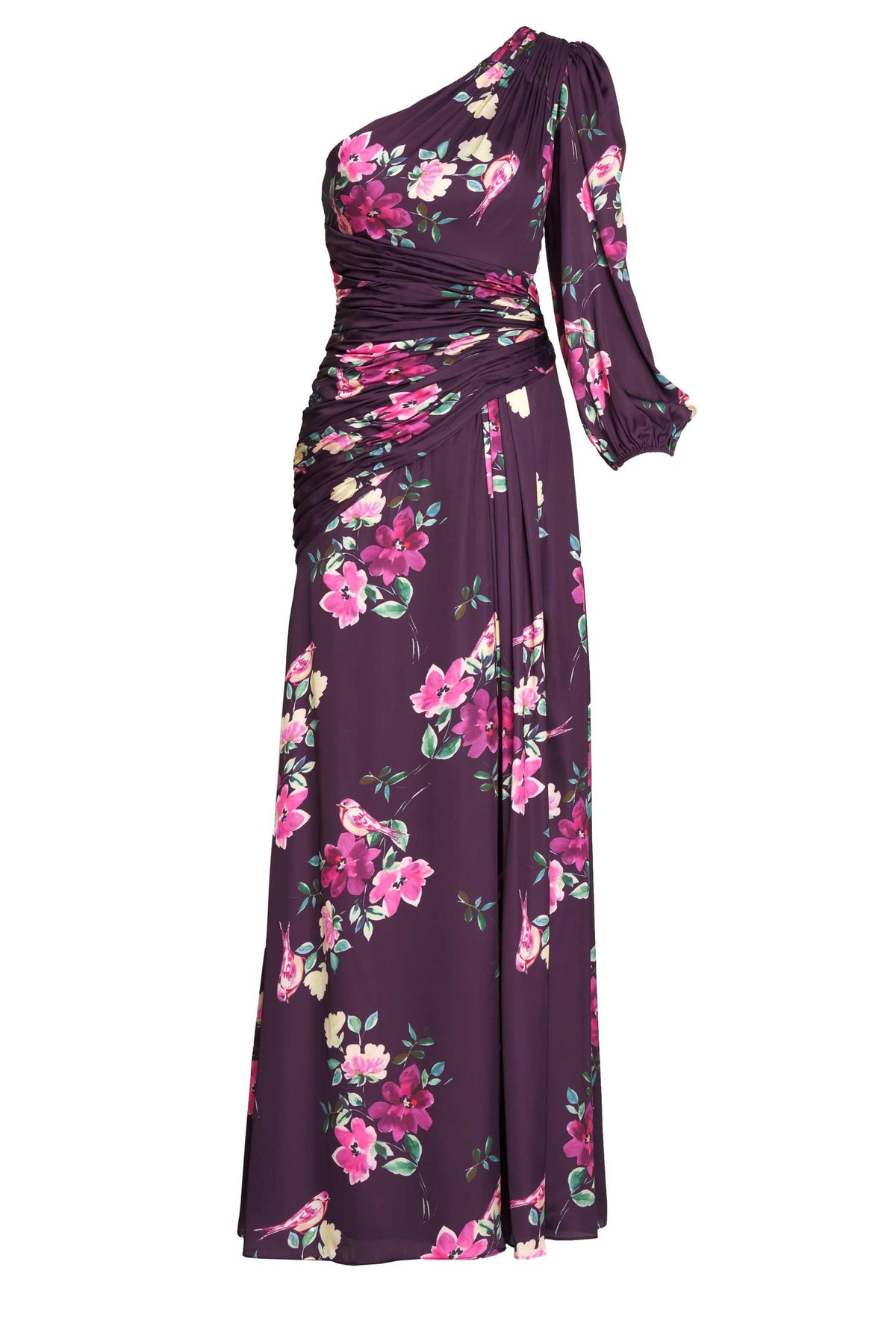 Floral-print One Shoulder Gown