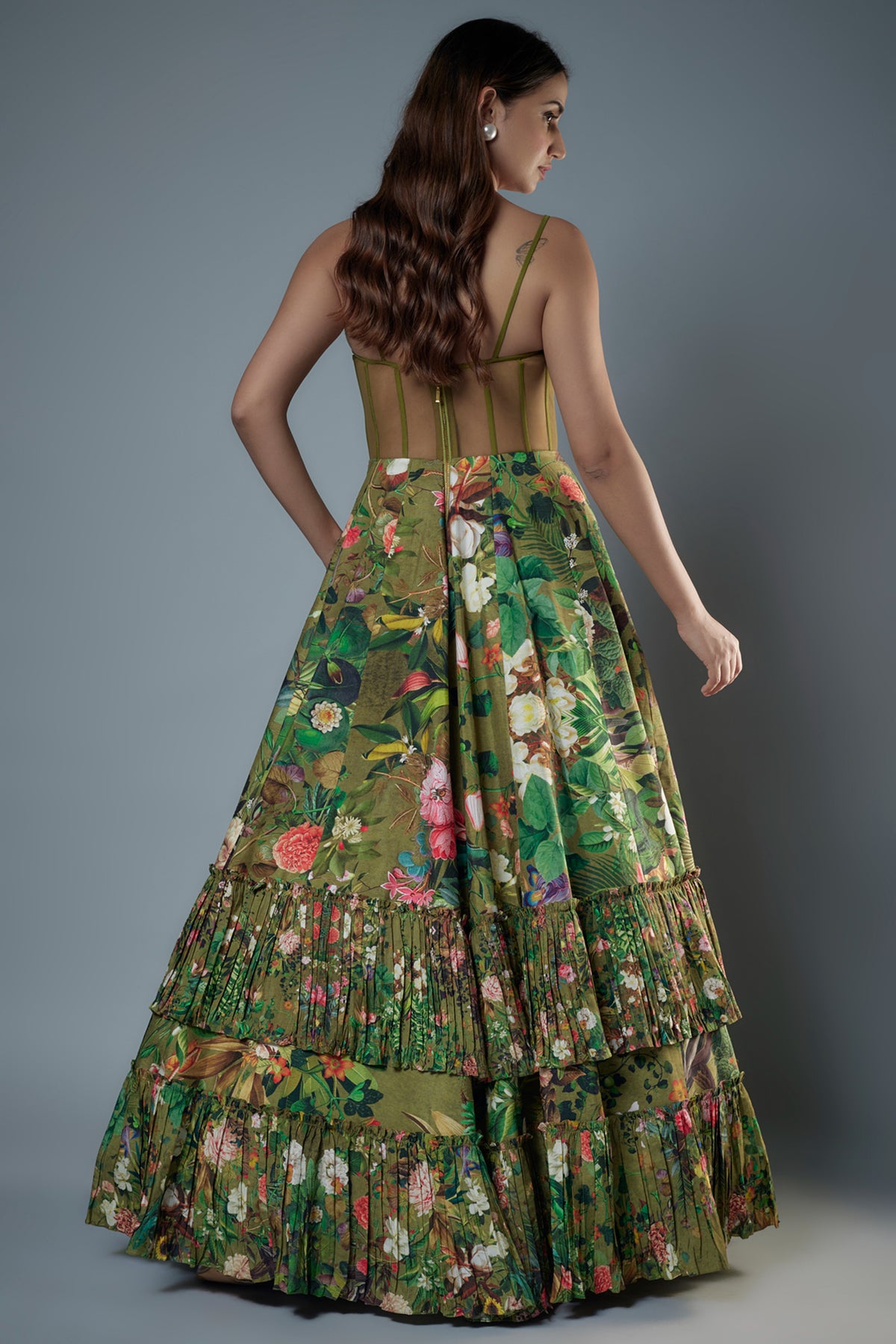 Green Botanical Printed Gown