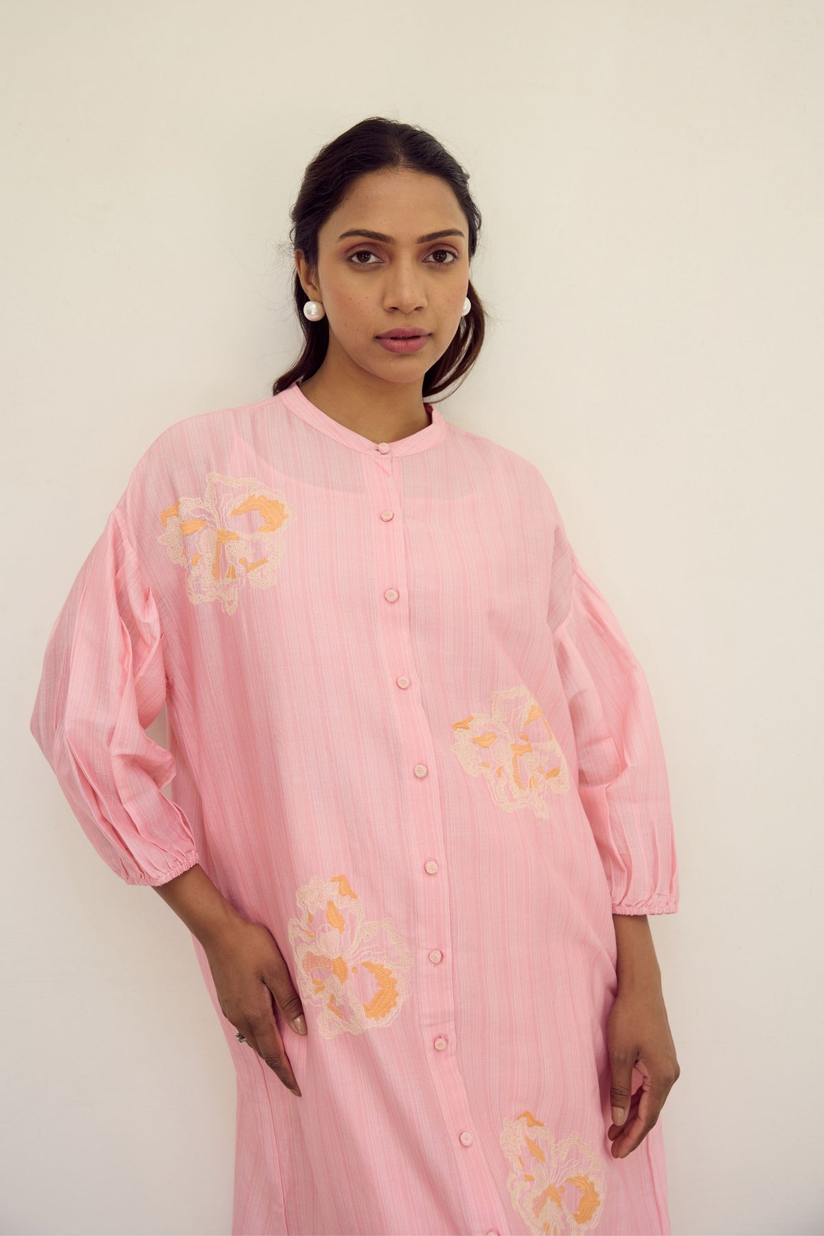 Embroidered Pink Chanderi Tunic