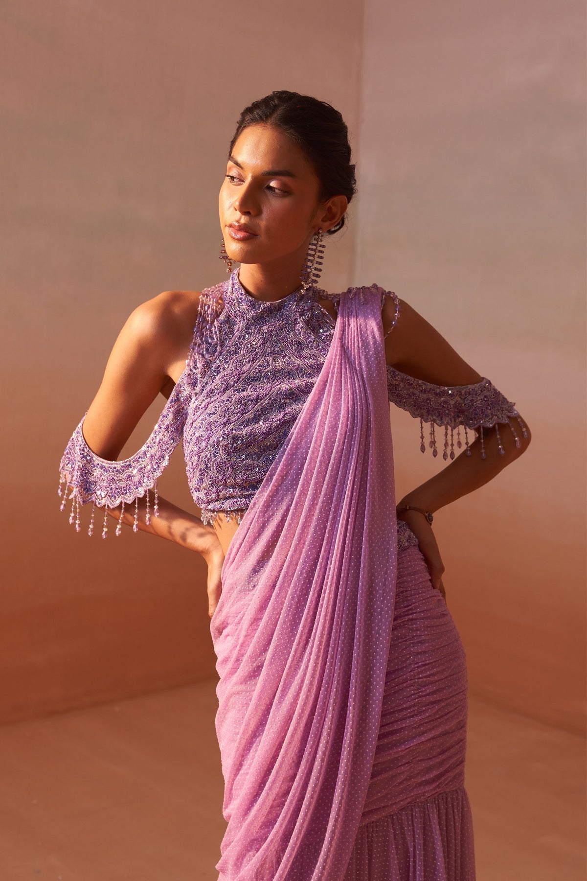 Lilac Fishtail Draped Saree