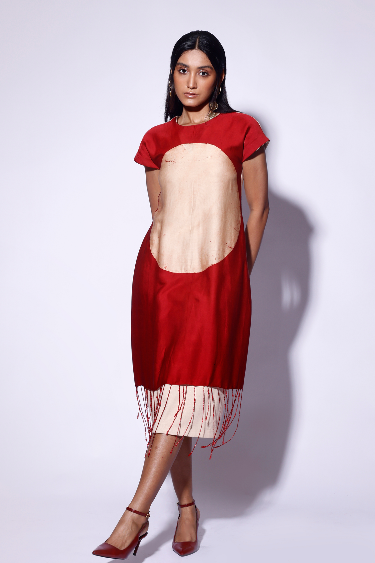 Red Circle Knit Fringed Dress