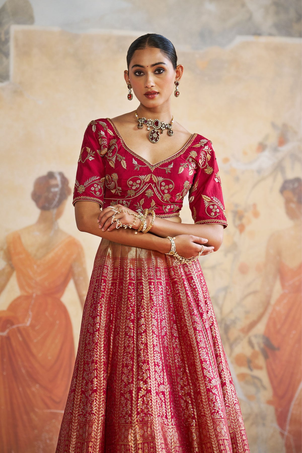 Red Banarasi Lehenga Set