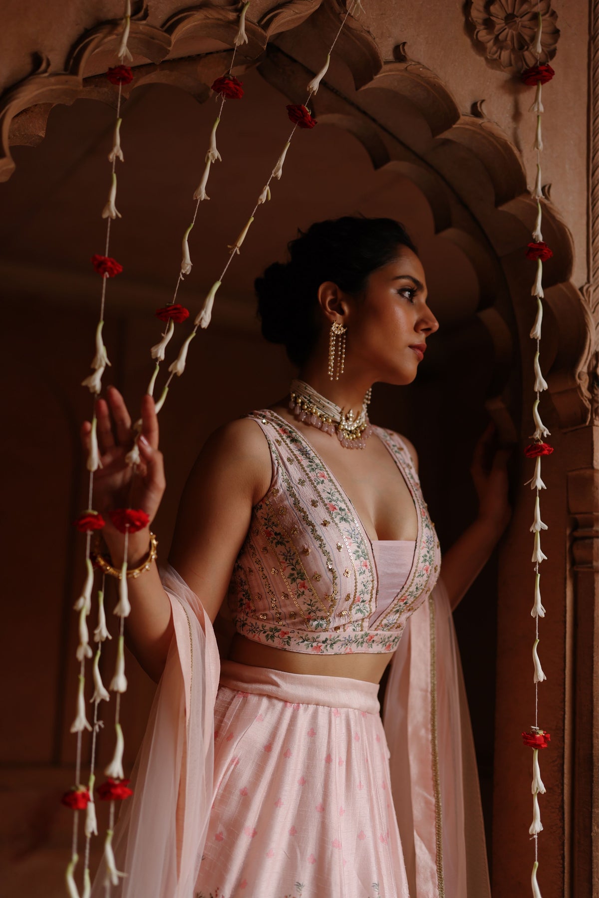 Pink Embroidered Lehenga Set