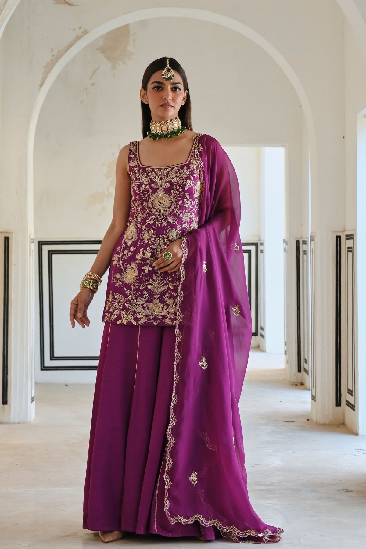 Purple Embroidered Kurta Set