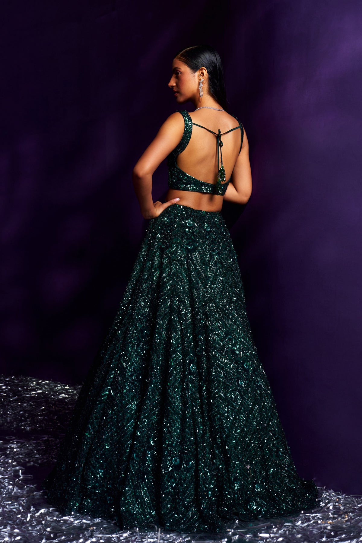 Emerald Green Sequins Lehenga Set