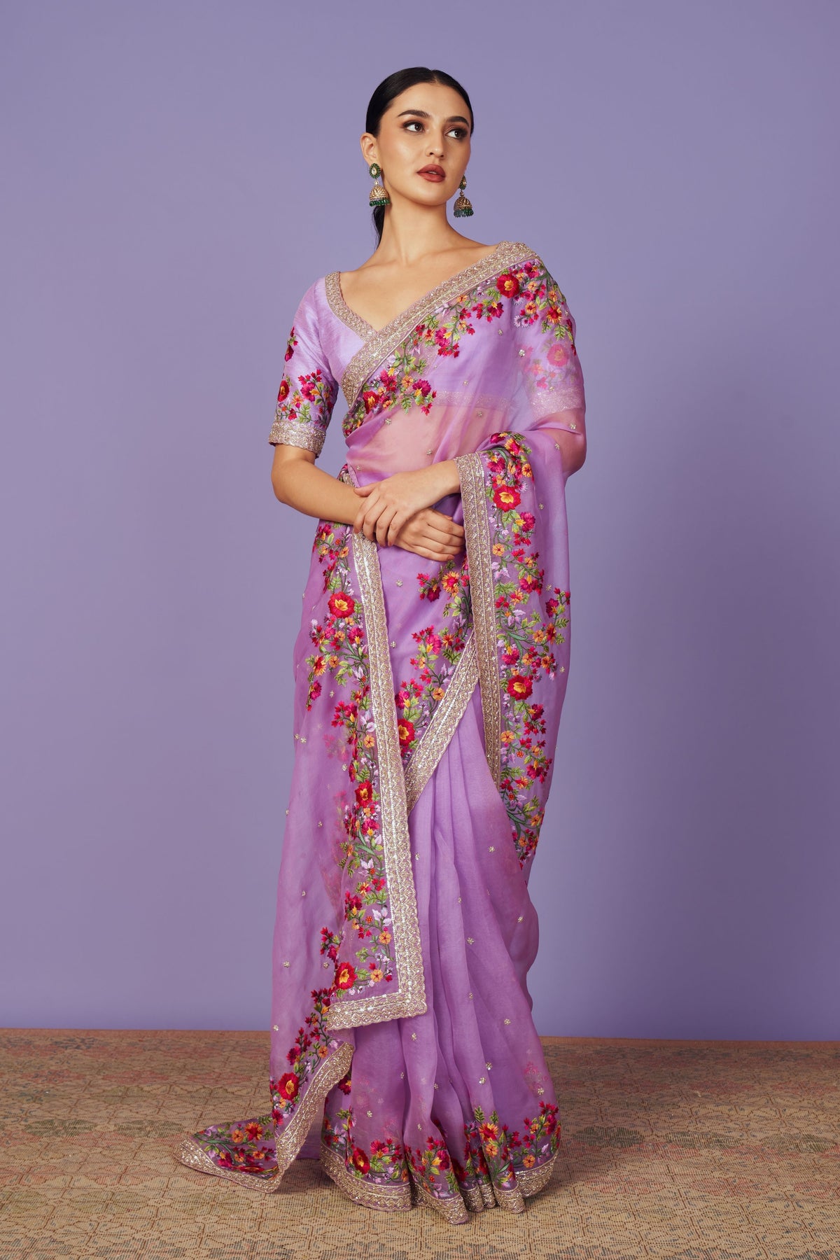 Zardozi Border Lavender Saree Set