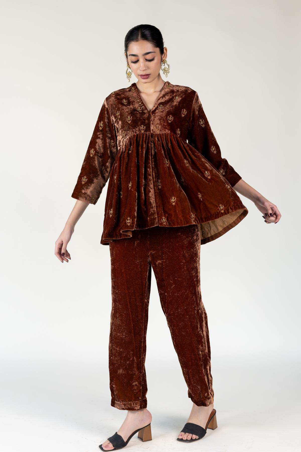 Brown Mahira Peplum Set