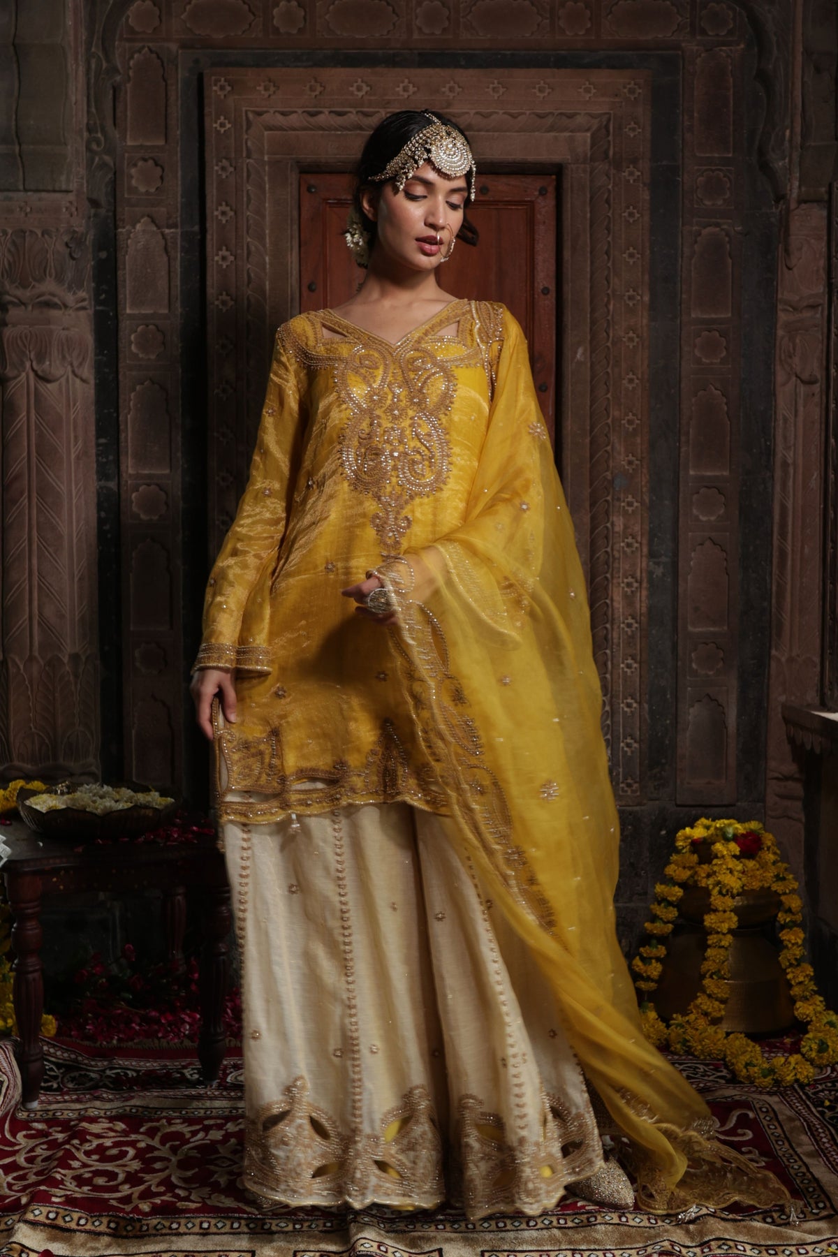 Yellow Beige Sharara Set