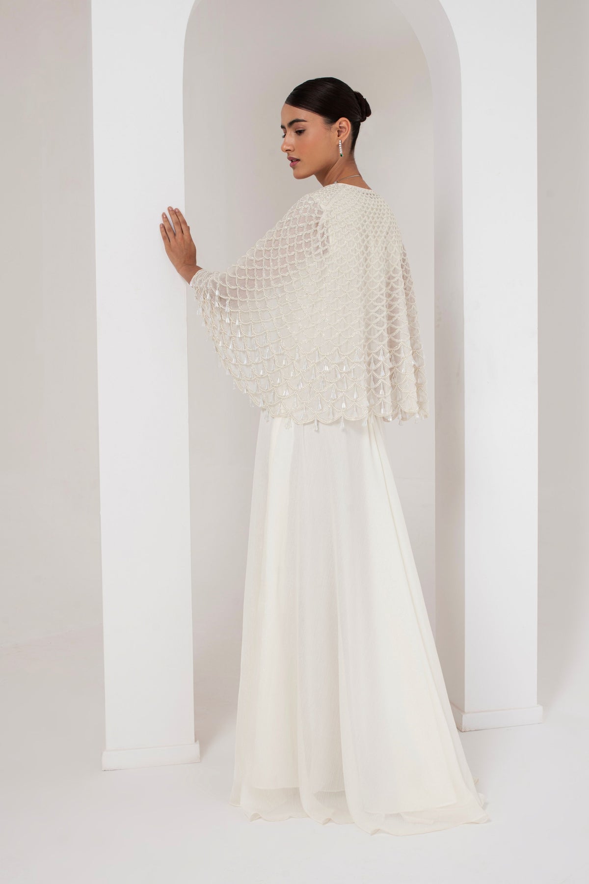 Ivory Dress With Embellished Cape