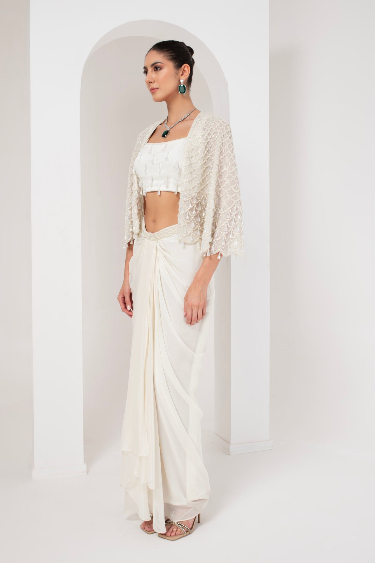 Ivory Embellished Cape Set