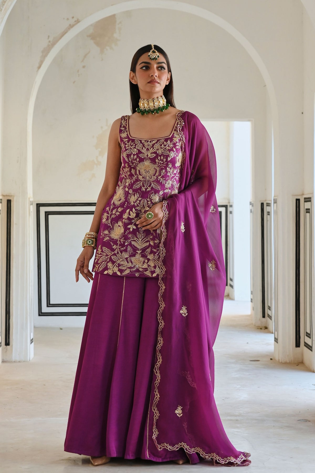 Purple Embroidered Kurta Set