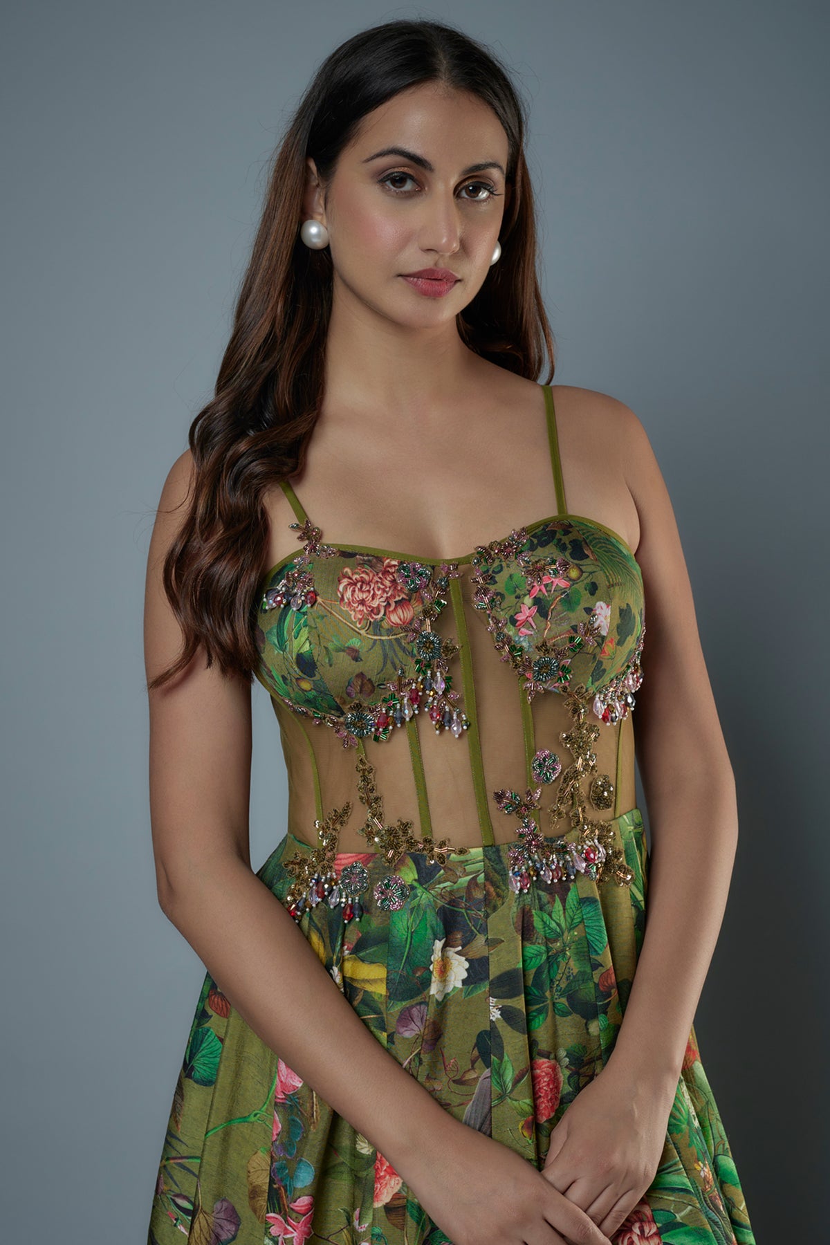 Green Botanical Printed Gown