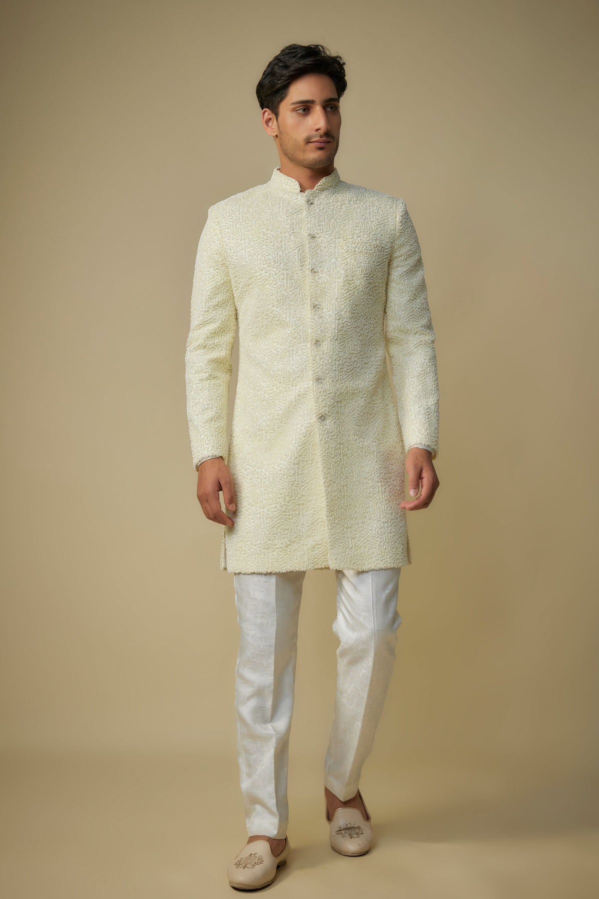 Yellow Embroidered Sherwani Set