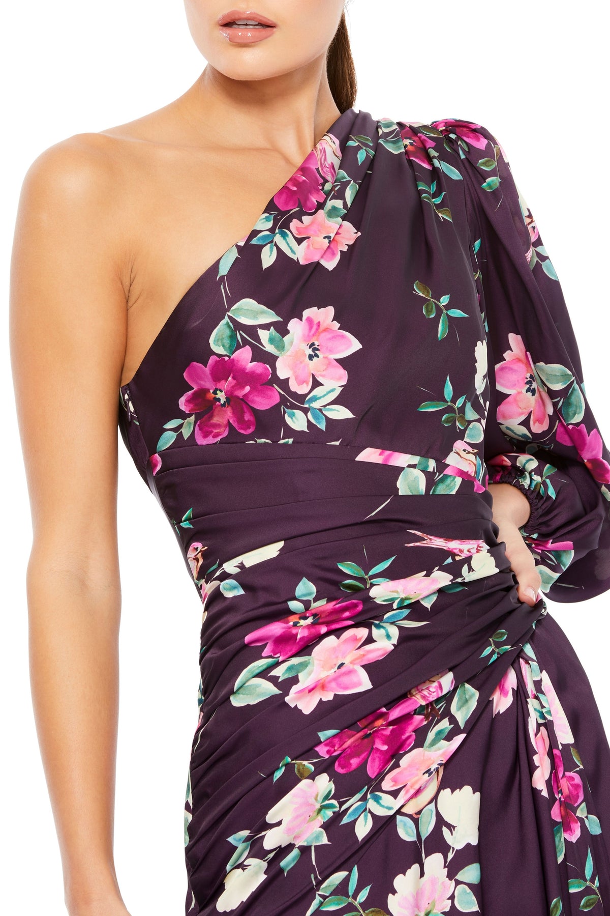 Floral-print One Shoulder Gown