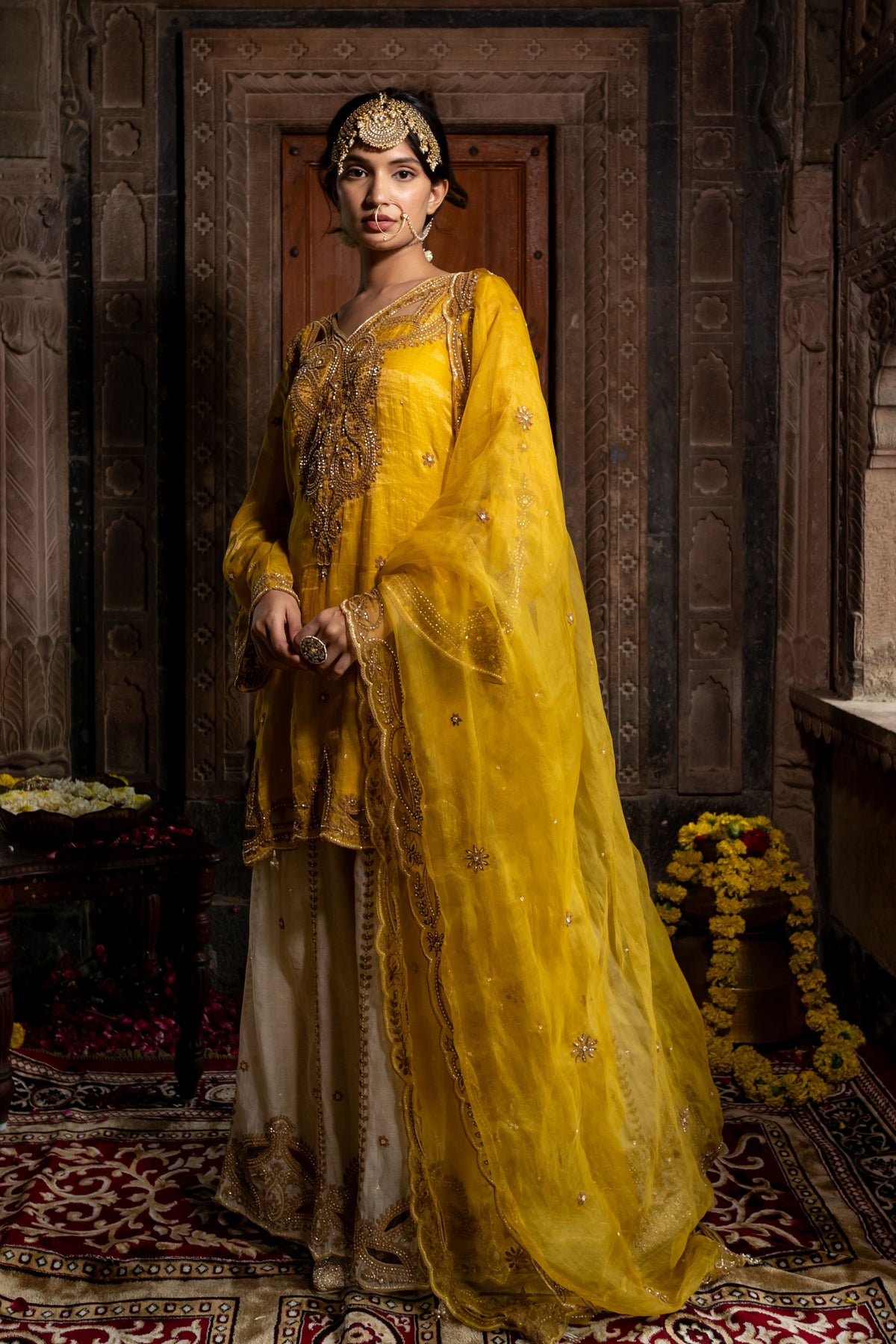 Yellow Beige Sharara Set