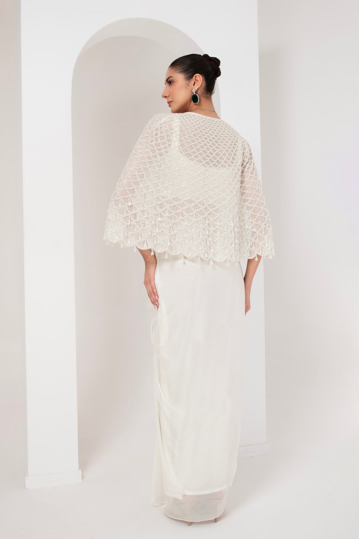 Ivory Embellished Cape Set