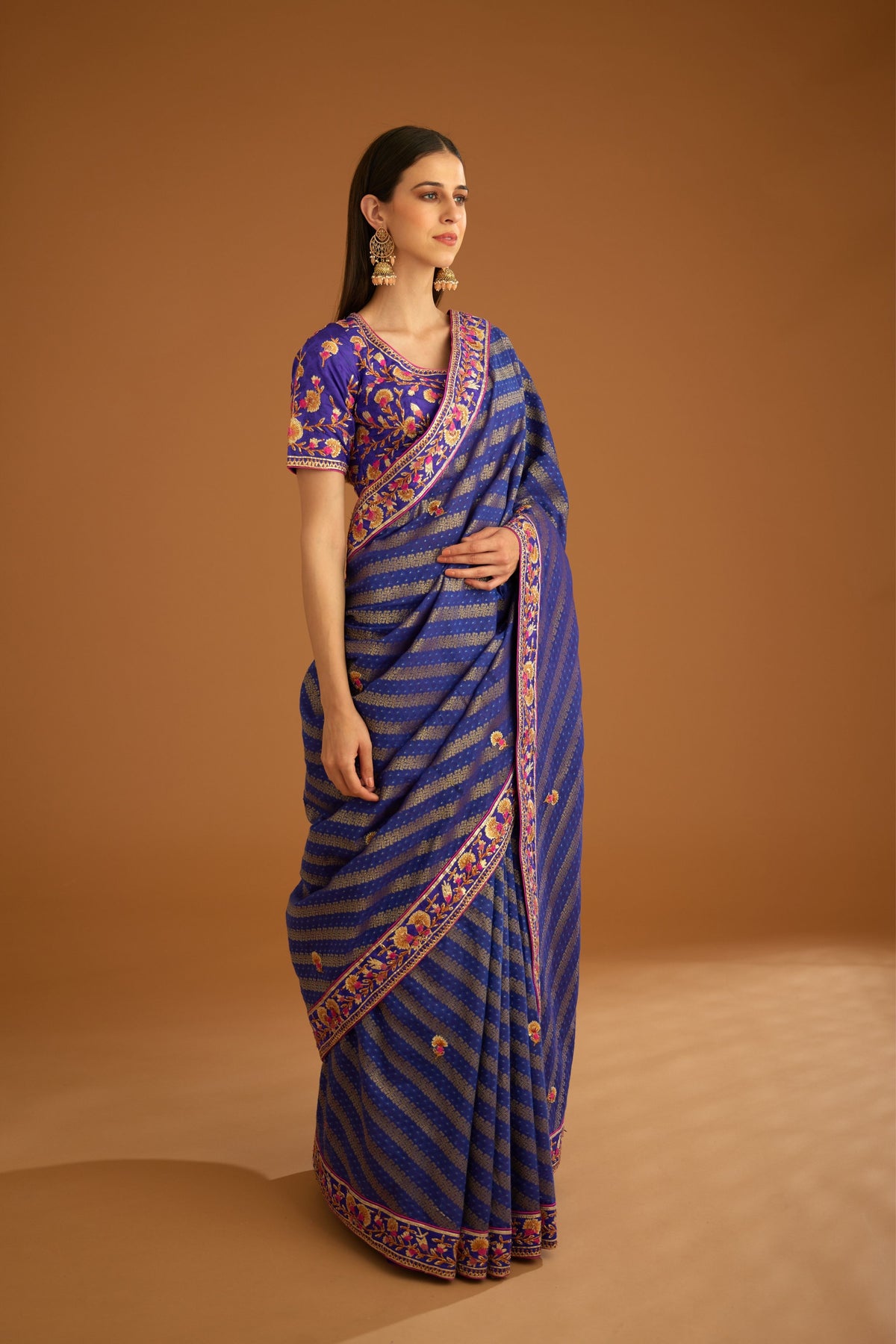 Blue violet Saree set