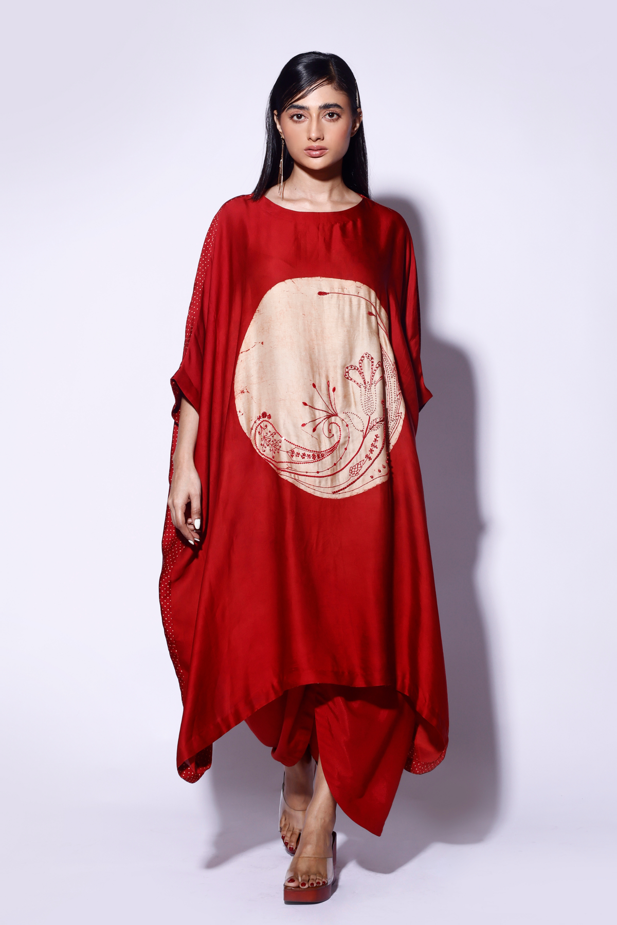 Red Circle Embroidered Kaftan