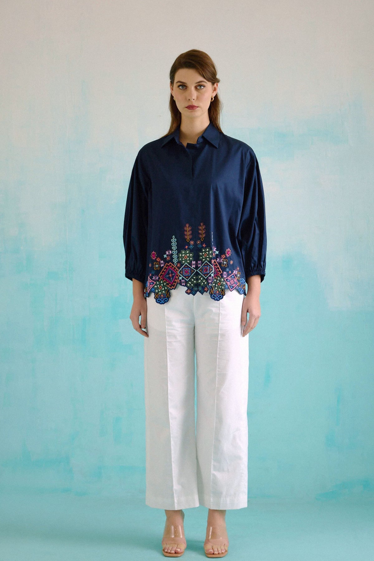 Navy Blue Idealist Embroidered Oversized Shirt