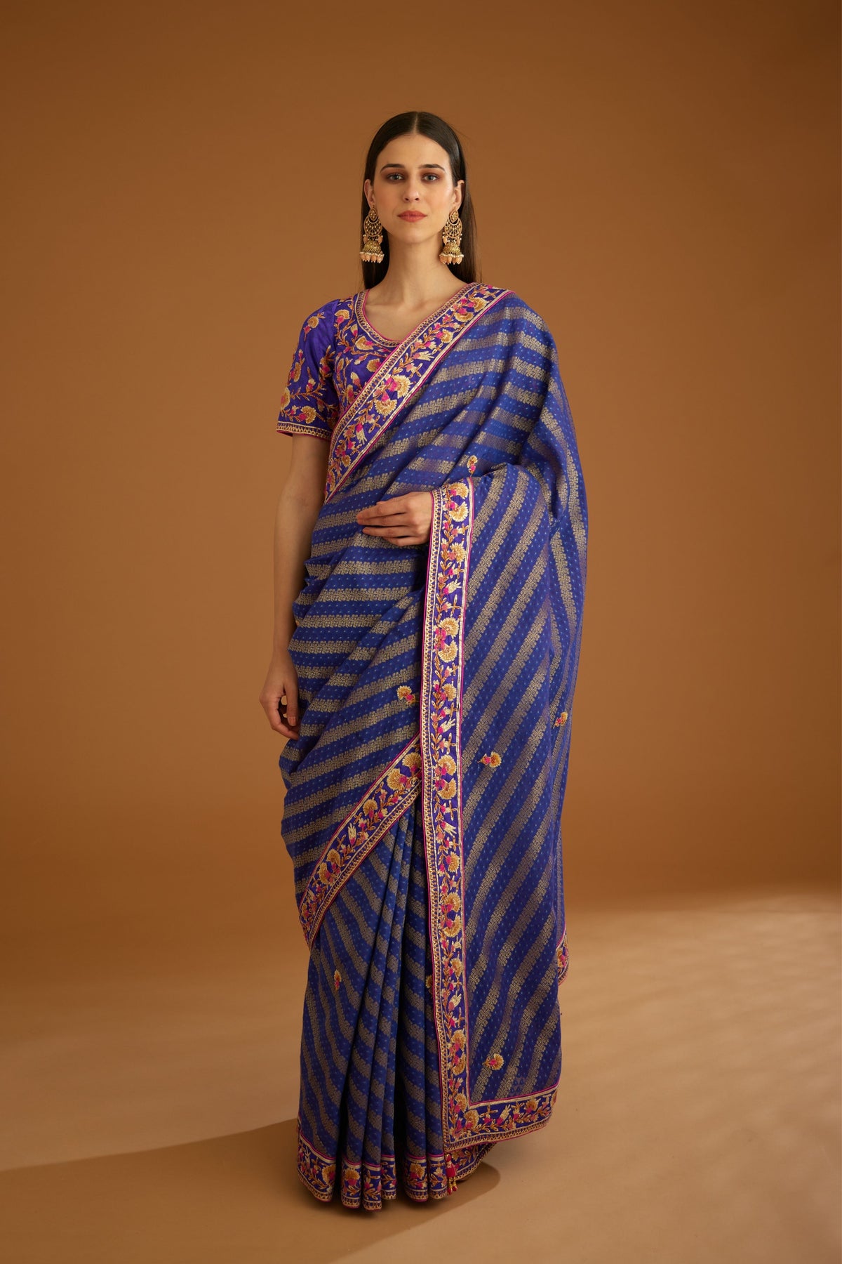 Blue violet Saree set