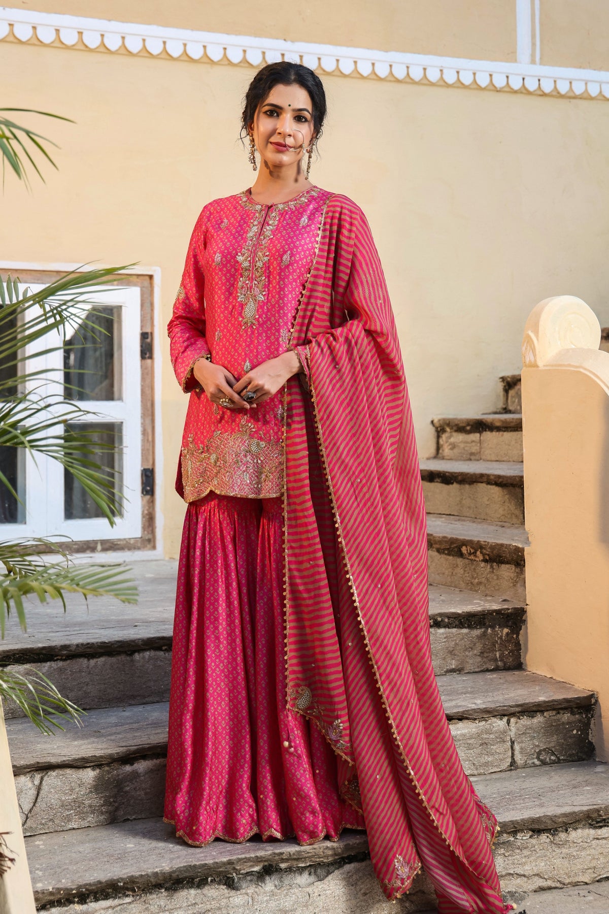 Riwayat Printed Pink Sharara Set