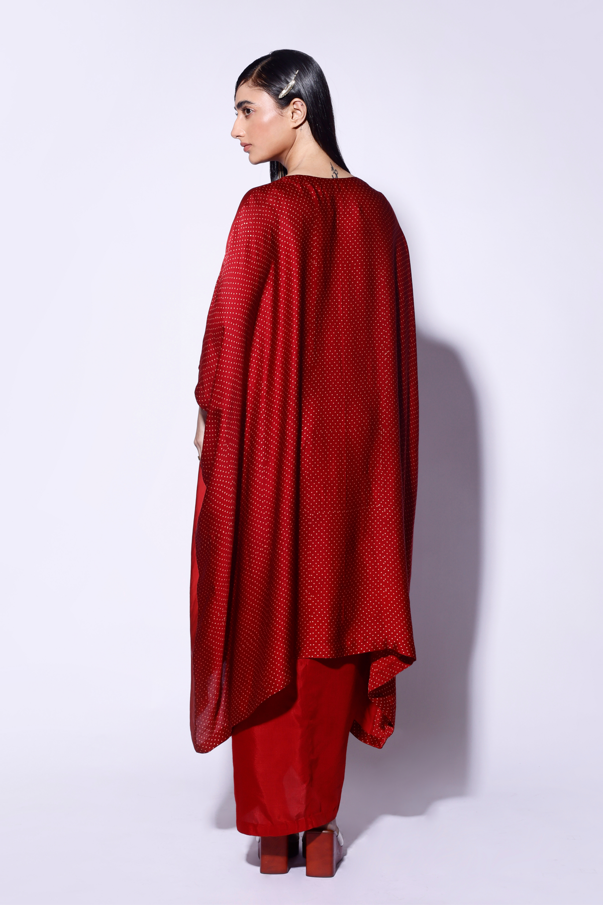 Red Circle Embroidered Kaftan