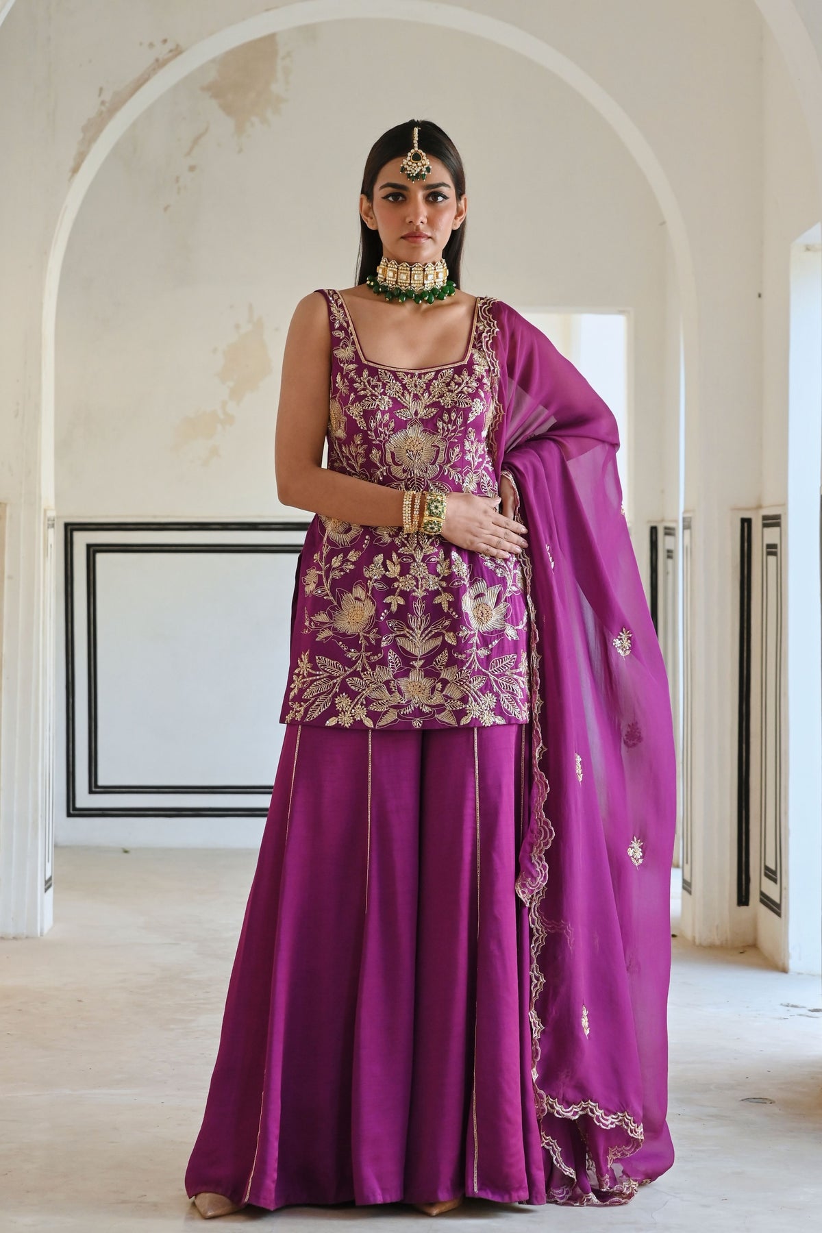 Purple Embroidered Kurta Set