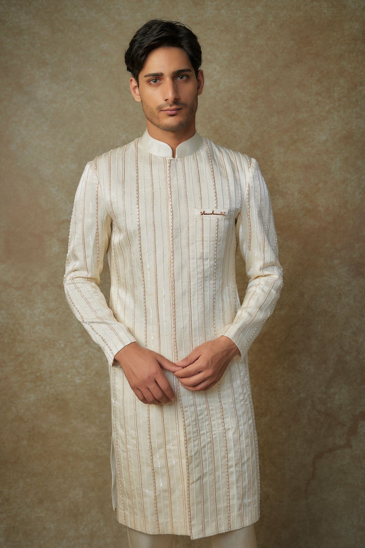 Butter Yellow Embroidered Sherwani Set