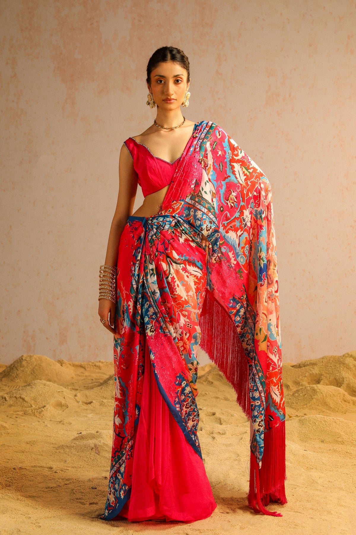 Hot Pink Draped Saree