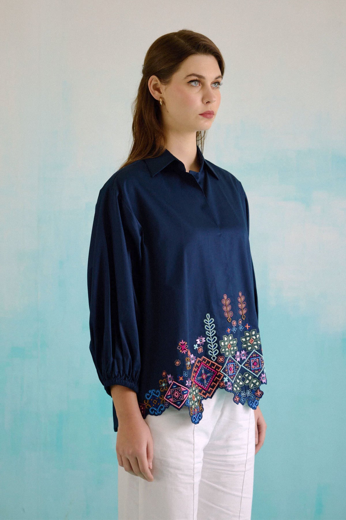 Navy Blue Idealist Embroidered Oversized Shirt