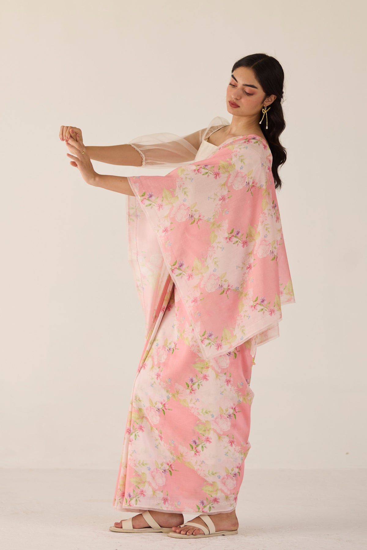 Pink Rose Garden Silk and Cotton Chanderi Sari