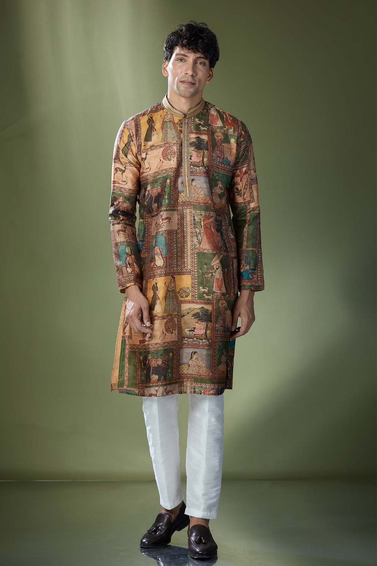 Beige Printed Kurta Set