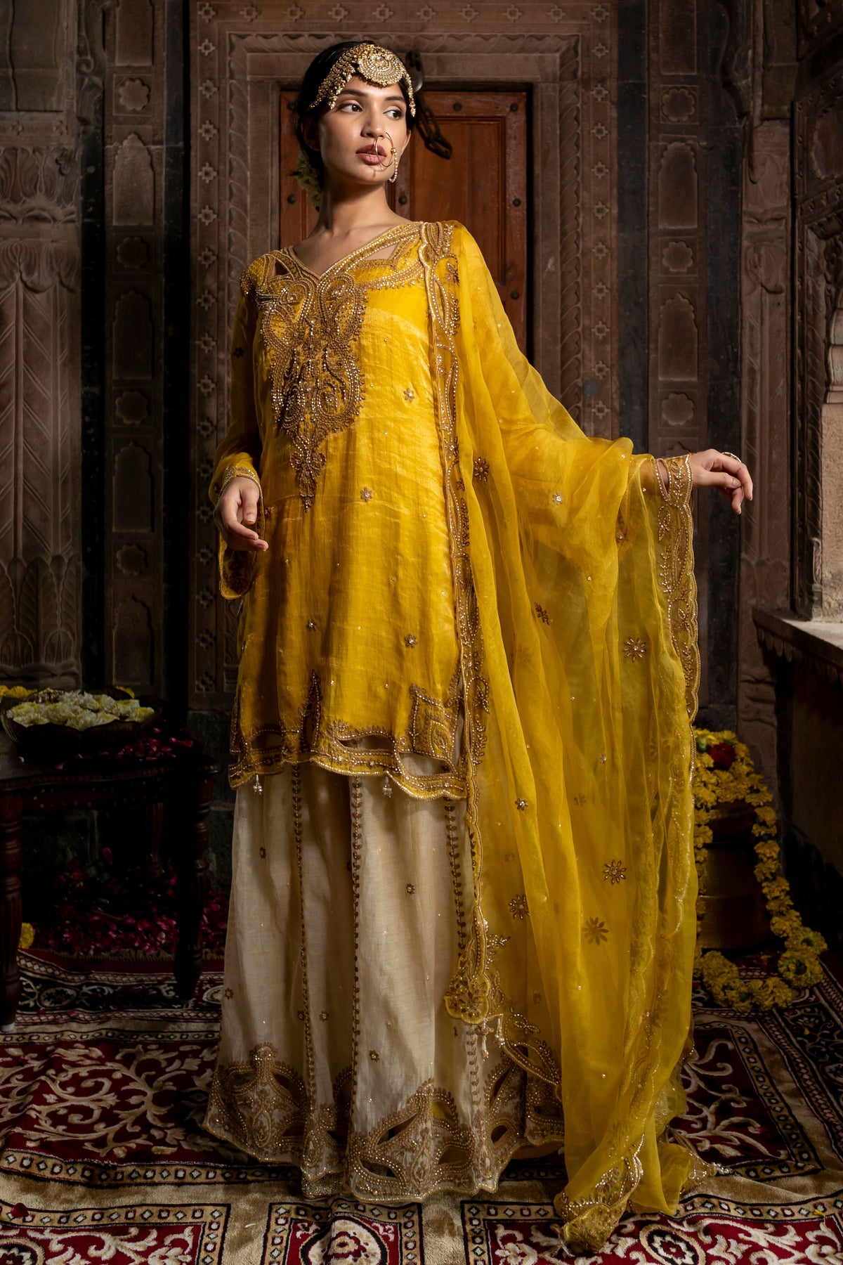 Yellow Beige Sharara Set