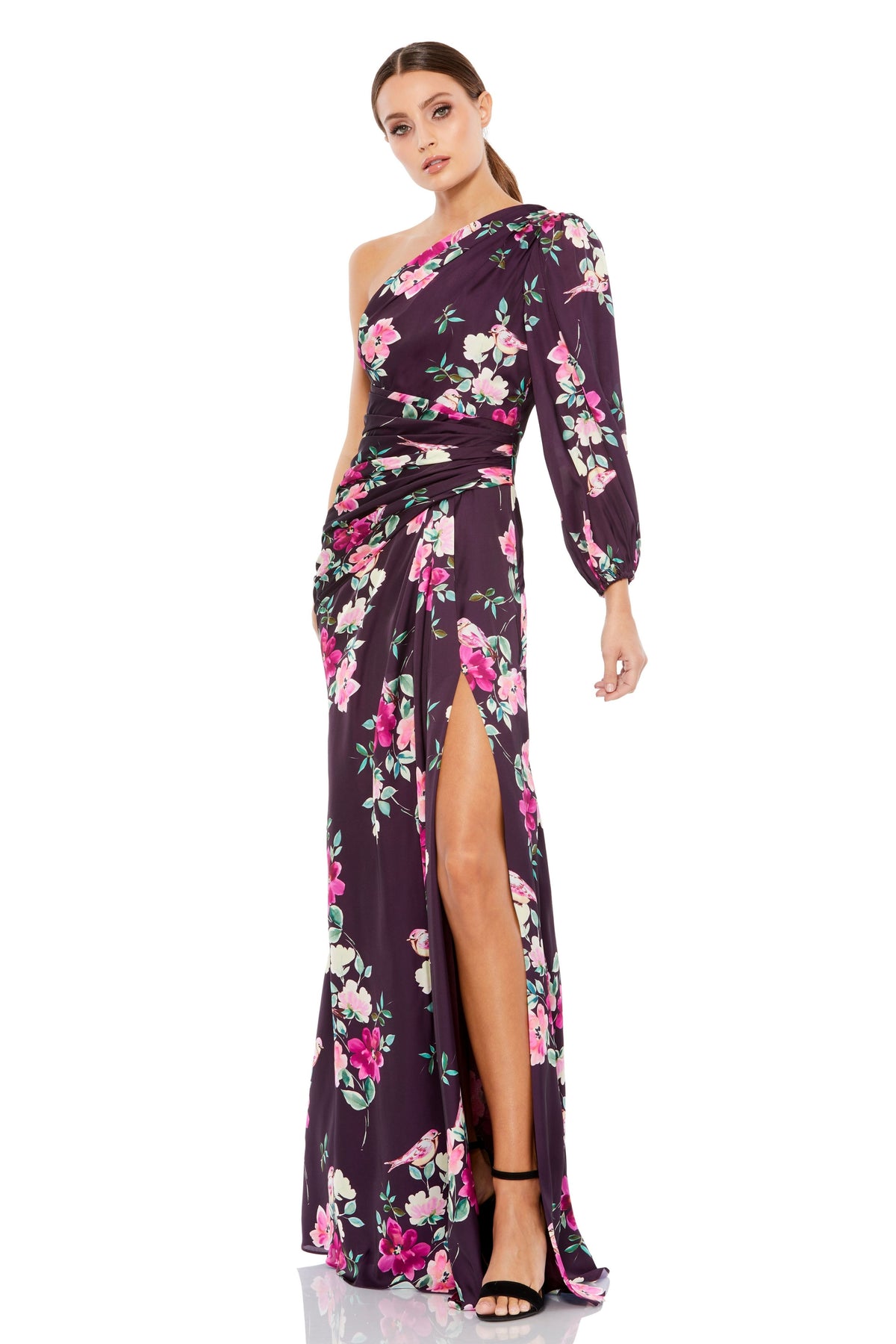 Floral-print One Shoulder Gown