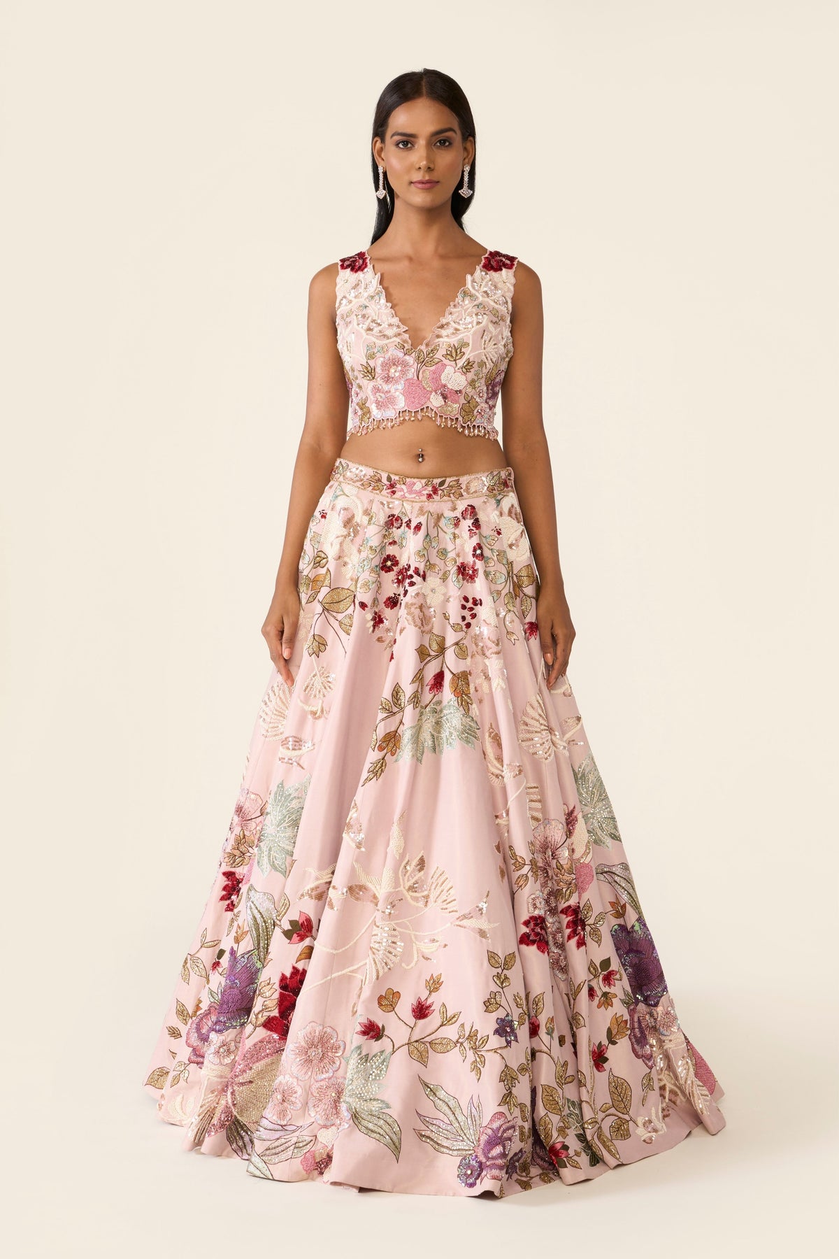 Pink Embroidered Lehenga Set