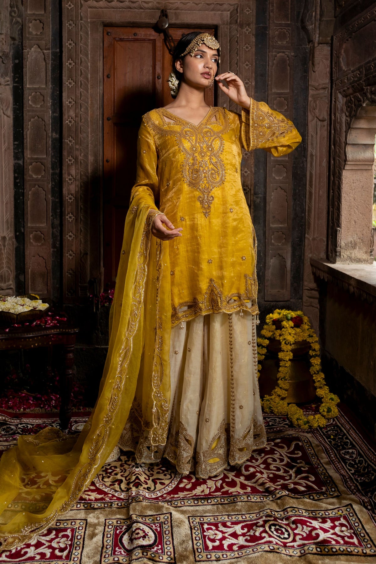 Yellow Beige Sharara Set