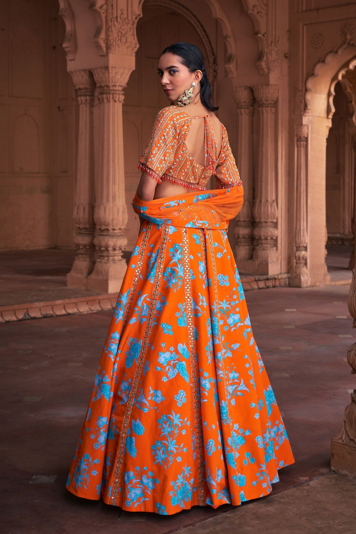 Tangerine Stripe Lehenga Set