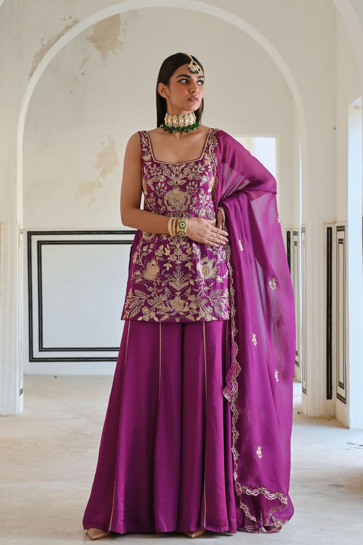 Purple Embroidered Kurta Set