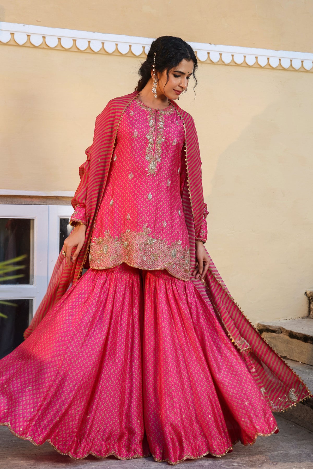 Riwayat Printed Pink Sharara Set