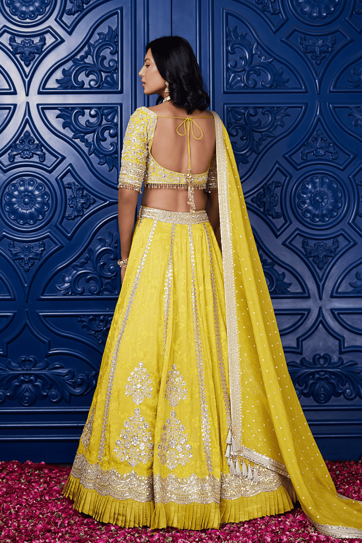 Yellow Silk Embroidered Lehenga Set